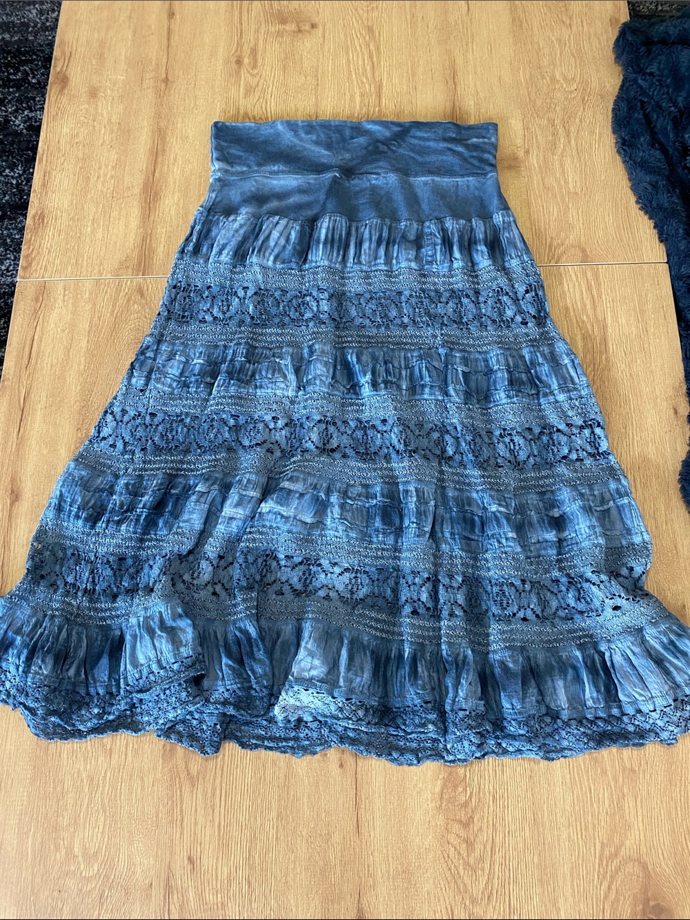 Tiered Lace-Detail Maxi Skirt in Deep Blue
